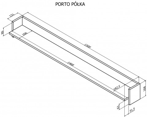 Półka PORTO 150x18x16,5 dąb/czarny - Galeria zdjęcie 3
