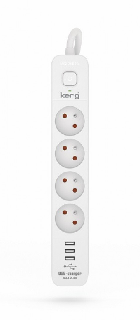 Listwa zasilająca KERG z wyłącznikiem-4 gniazda 3USB 16A 1,5m - Galeria zdjęcie 1