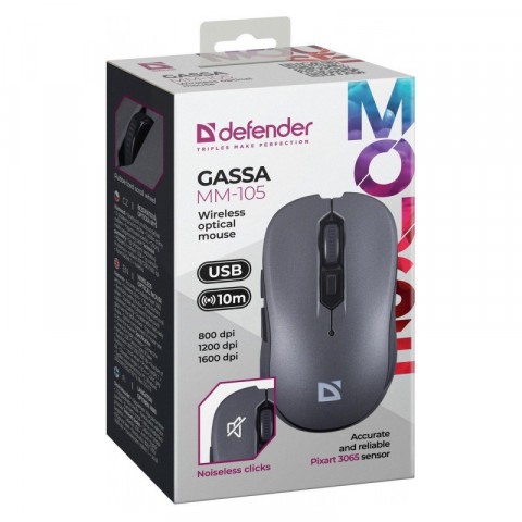DEFENDER MYSZ GASSA MM-105 RF SILENT SZARA - Galeria zdjęcie 5