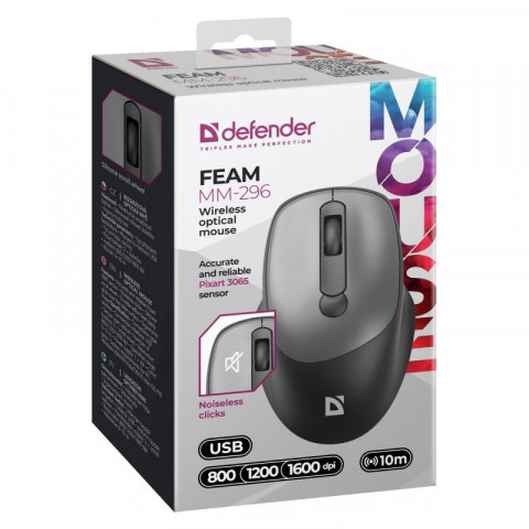 DEFENDER MYSZ FEAM MM-296 RF SILENT SZARA - Galeria zdjęcie 2