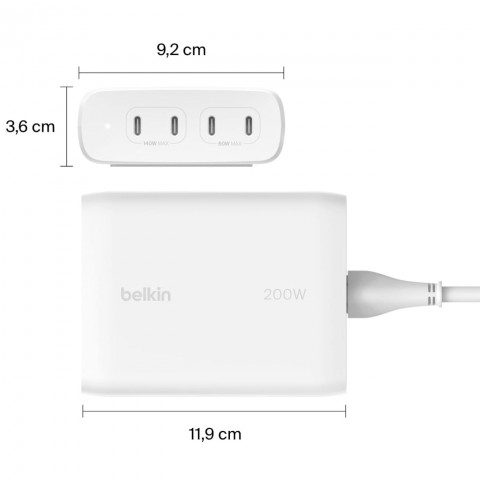 Ładowarka Belkin BoostCharge Pro 4-Port USB-C PD 3.1 GaN Charger 200W White - Galeria zdjęcie 7