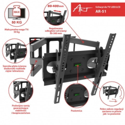 UCHWYT DO TV LCD/LED 23-60" 50KG AR-51 ART - Galeria zdjęcie 7
