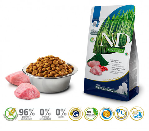 FARMINA N&D Spirulina Lamb Puppy Medium&Maxi - sucha karma dla psa - 2 kg - Galeria zdjęcie 3
