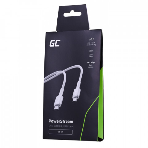 GREEN CELL KABEL KABGC31W USB-C - USB-C 0,3M BIAŁY - Galeria zdjęcie 4