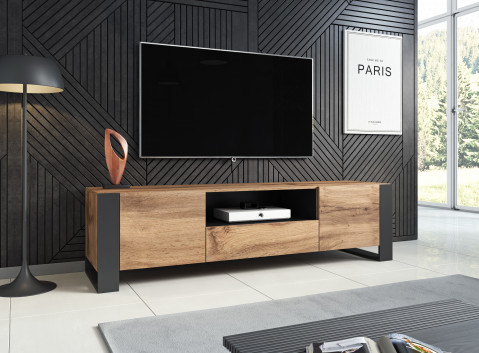 Szafka RTV WOOD 180/44/48 dąb wotan + antracyt - Galeria zdjęcie 5