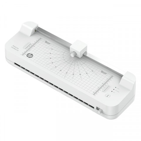 HP Laminator ONELAM COMBO A3, na zimno/gorąco, zintegrowany trymer, zaokrąglacz rogów, prędkość 40cm/min + 15 folii: 3xA4, 4xA5, 4xA6, 4xB-CARD, biały - Galeria zdjęcie 1