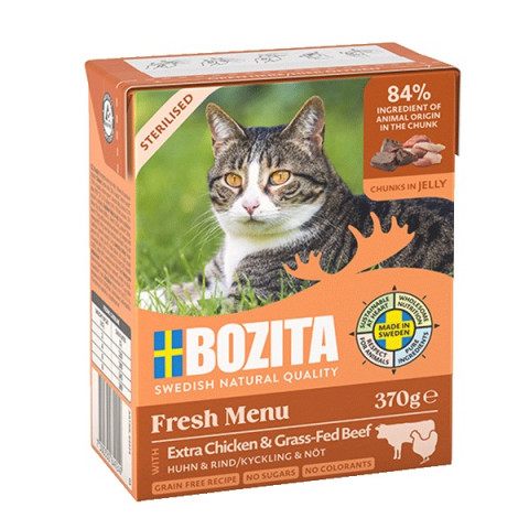 BOZITA Sterilised kawałki w galaretce z kurczakiem i wołowiną - mokra karma dla kota - 370g + GRATIS! - Galeria zdjęcie 3
