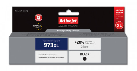 Activejet AH-973BRX Tusz do drukarki HP, Zamiennik HP 973XL L0S07AE; Premium; 220 ml; czarny. Drukuje więcej o 20%. - Galeria zdjęcie 1