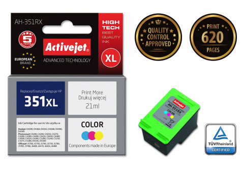 Activejet AH-351RX Tusz do drukarki HP, Zamiennik HP 351XL CB338EE; Premium; 21 ml; kolor. - Galeria zdjęcie 2