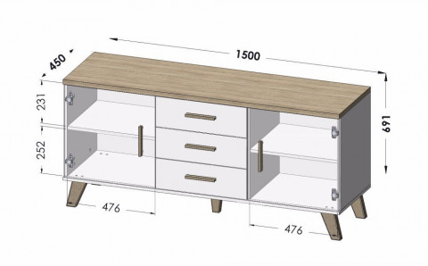 Komoda LOTTA 150 2D3S wotan + czarny mat - Galeria zdjęcie 3