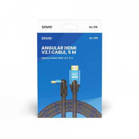 SAVIO KABEL HDMI V2.1, KĄTOWY, 5M, MIEDŹ, OPLOT BA - Galeria zdjęcie 4