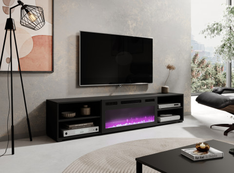 Szafka RTV POLO 180x33x39 czarny + kominek czarny - Galeria zdjęcie 4