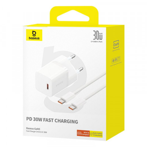 Ładowarka Baseus GaN5 mini 1C 30W EU+kabel USB-C (moon white) - Galeria zdjęcie 7