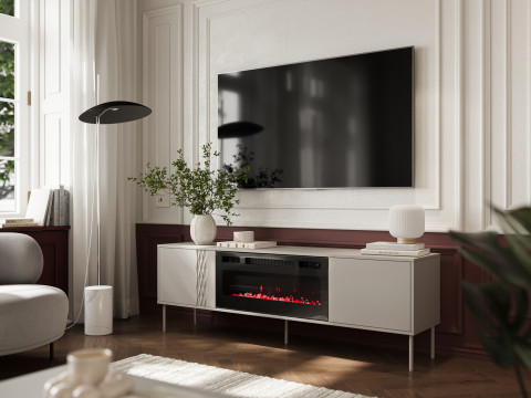 Szafka RTV EF + kominek czarny TRESSE 180x40x54,5 kaszmir mat - Galeria zdjęcie 3