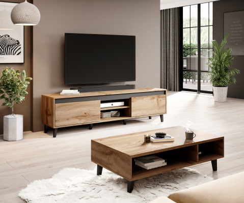 Szafka RTV NORD II 170cm dąb wotan/antracyt - Galeria zdjęcie 4
