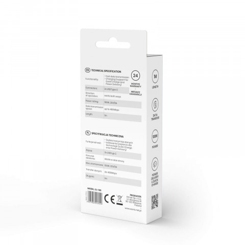 SAVIO KABEL USB TYP C - USB TYP C 5A, 1M CL-159 - Galeria zdjęcie 4