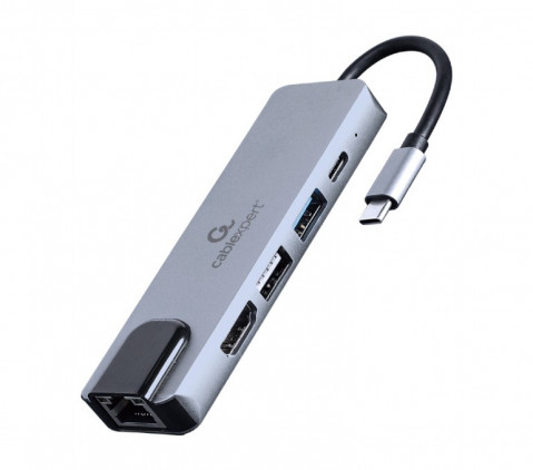 GEMBIRD MULTI ADAPTER USB TYP-C 5W1 SREBRNY - Galeria zdjęcie 1