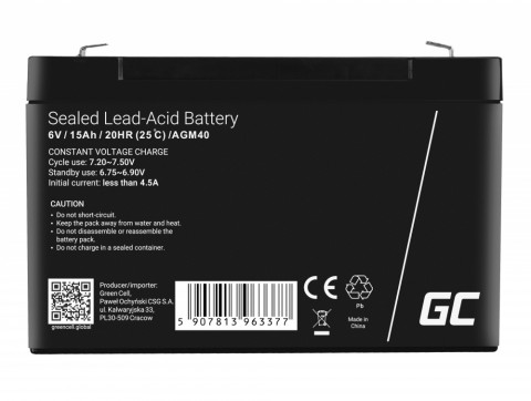 GREEN CELL AKUMULATOR ŻELOWY AGM40 6V 15AH - Galeria zdjęcie 4