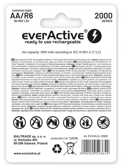 EVERACTIVE AKUMULATORKI AA 2000MAH EVHRL6-2000 - Galeria zdjęcie 2