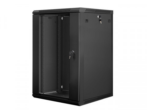 Lanberg szafa instalacyjna wisząca 19'' 18U 600x600mm czarna (drzwi szklane) - Galeria zdjęcie 1