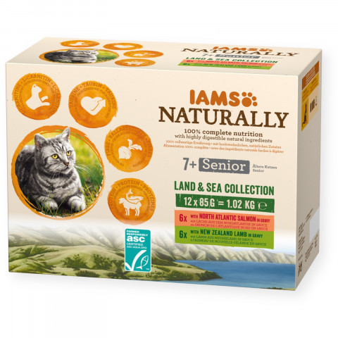 IAMS Naturally Senior zestaw smaków morskch i mięsnych 12x85g kot - Galeria zdjęcie 1