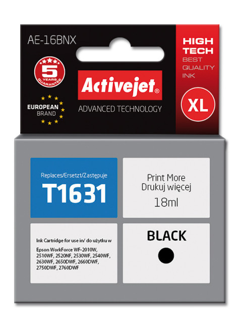 Activejet AE-16BNX Tusz do drukarki Epson, Zamiennik Epson 16XL T1631; Supreme; 18 ml; czarny. - Galeria zdjęcie 1