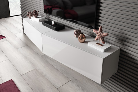 Szafka RTV VIGO SLANT 180cm (2x90) biały/biały poł - Galeria zdjęcie 3