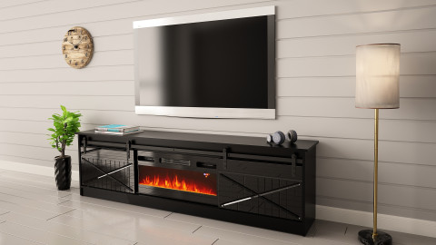 Szafka RTV GRANERO+kominek 200x56,7x35 czarny/czarny poł - Galeria zdjęcie 4