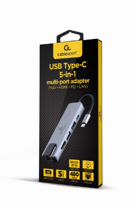 GEMBIRD MULTI ADAPTER USB TYP-C 5W1 SREBRNY - Galeria zdjęcie 2