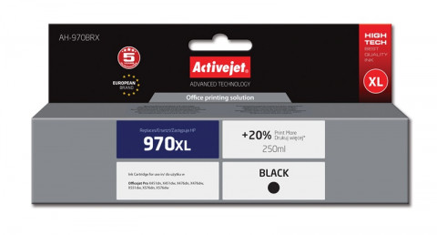 Activejet AH-970BRX Tusz do drukarki HP, Zamiennik HP 970XL CN625AE; Premium; 250 ml; czarny. Drukuje więcej o 20%. - Galeria zdjęcie 1