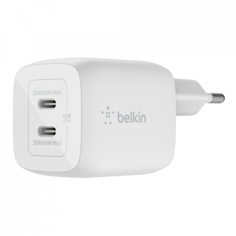 Ładowarka Belkin BoostCharge Pro Dual USB-C PD 3.0 PPS GaN Wall Charger 45W White - Galeria zdjęcie 1