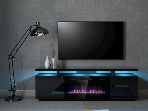 Szafka RTV EVA z kominkiem elektrycznym 180x40x52 czarny/czarny połysk - Galeria zdjęcie 5