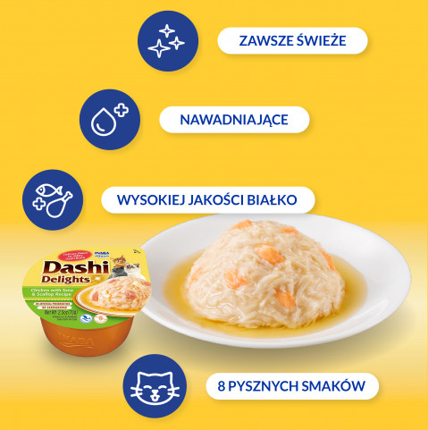 INABA Dashi Delights Kurczak z tuńczykiem i przegrzebkami w bulionie - przysmak dla kota - 70 g - Galeria zdjęcie 3