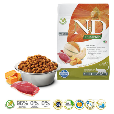 FARMINA N&D Pumpkin Cat Duck and Cantaloupe Melon Adult - sucha karma dla kota - 300 g - Galeria zdjęcie 2