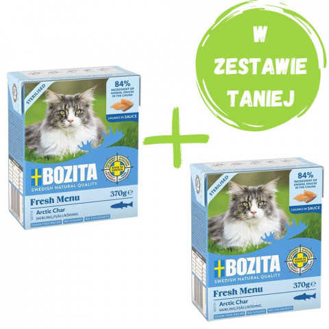 BOZITA Sterilised kawałeczki w sosie z pstrągiem - mokra karma dla kota - 370g + GRATIS! - Galeria zdjęcie 1