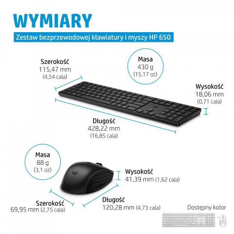 Zestaw klawiatura + mysz HP 650 Wireless Keyboard and Mouse Combo bezprzewodowe czarne 4R013AA - Galeria zdjęcie 3