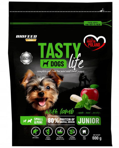 BIOFEED Tasty Dogs Life Junior Small With Lamb - sucha karma dla psa - 600g - Galeria zdjęcie 1