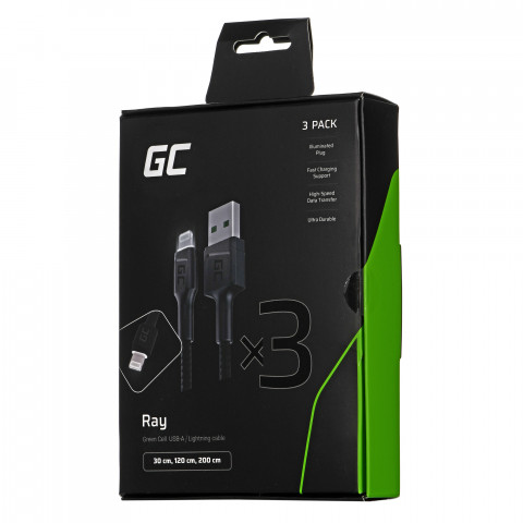 GREEN CELL ZESTAW KABLI 3X USB-LIGHTNING 0,3/1,2/2 - Galeria zdjęcie 3