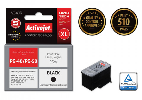 Activejet AC-40R Tusz do drukarki Canon, Zamiennik Canon PG-40; Premium; 25 ml; czarny. - Galeria zdjęcie 2