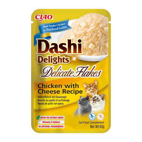 INABA CAT Dashi Delights Delicate Flakes Chicken with Cheese - przysmak dla kota - 4x40g + GRATIS - Galeria zdjęcie 4