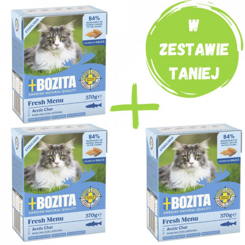 BOZITA Fresh Menu Sterilised Pstrąg górski - mokra karma dla kota - 2x370g + GRATIS - Galeria zdjęcie 1