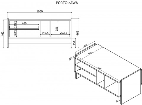 Ława/stolik PORTO 100x50x46 dąb/czarny - Galeria zdjęcie 3
