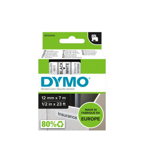Taśma Dymo D1- 12mm x 7m czarny/biały - Galeria zdjęcie 2