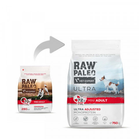 VET EXPERT Raw Paleo Ultra Mini Adult Wołowina - sucha karma dla psa - 750g - Galeria zdjęcie 2