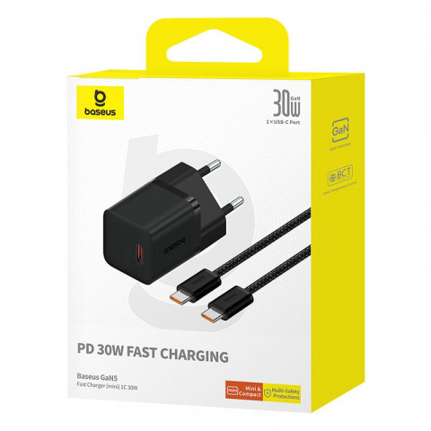 Ładowarka Baseus GaN5 mini 1C 30W EU+kabel USB-C (cluster black) - Galeria zdjęcie 7