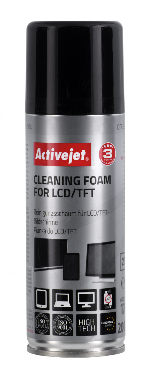 Activejet AOC-104 Pianka do czyszczenia matryc (200 ml) Antystatyczna pianka z aktywnymi cząsteczkami środków powierzchniowo-czynnych, usuwająca wszelkiego rodzaju zanieczyszczenia z wyświetlaczy ciekłokrystalicznych TFT w laptopach - Galeria zdjęcie 1