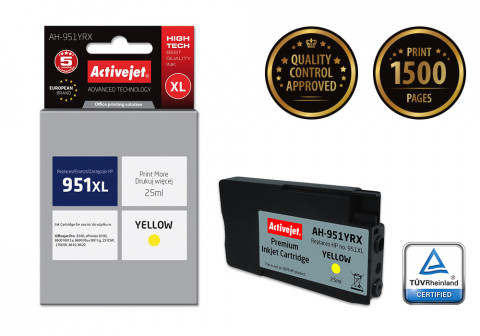 Activejet AH-951YRX Tusz do drukarki HP, Zamiennik HP 951XL CN048AE; Premium; 25 ml; żółty. - Galeria zdjęcie 2