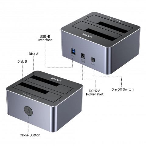 UNITEK STACJA KLONUJĄCA 2X SATA 2,5"/3,5" USB 5GB - Galeria zdjęcie 4