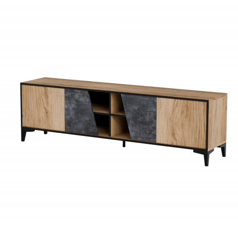 Szafka RTV 4D OVO 180x38xH53 dąb/beton - Galeria zdjęcie 1