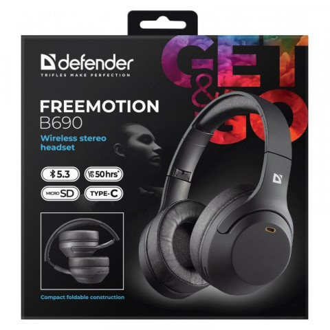 DEFENDER SŁUCHAWKI BLUETOOTH FREEMOTION B690 CZARNE - Galeria zdjęcie 5